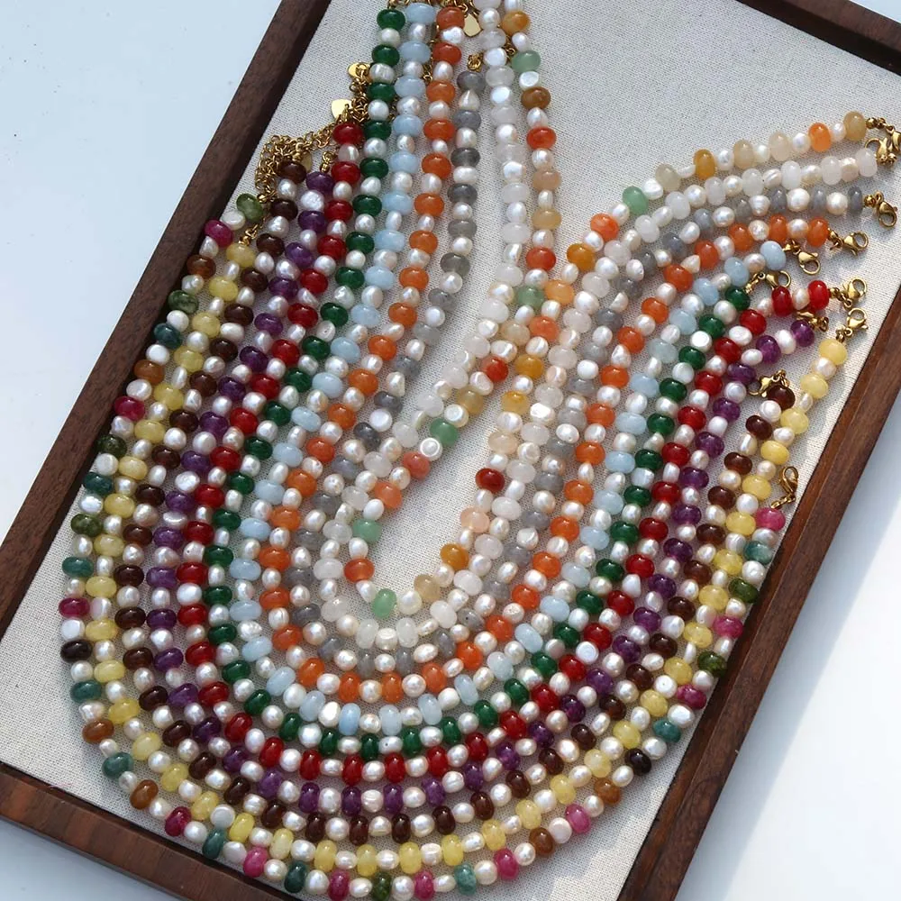 Bohemian Style Colored Natural Freshwater Pearl Abacus Bead Necklace European American Popular Design for Holiday Gatherings Gif
