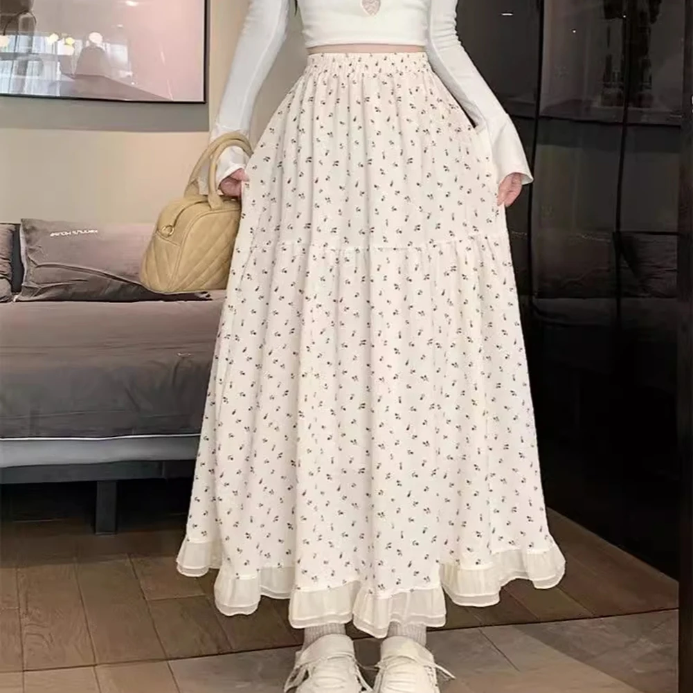 Casual Wear Floral Long Skirt Floral Long Skirt For Women Spring Fashion Medium Length Skirt High Waist Design