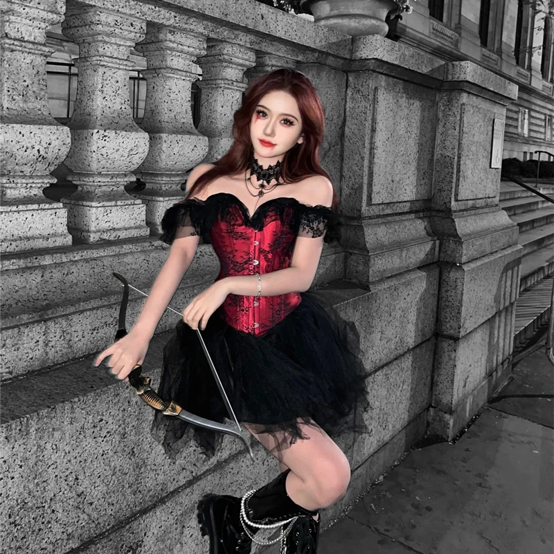 Sexy Medieval Gothic Corset For Halloween Cosplay Costumes For Women Vintage Lingerie Bodysuit Dark Angel Witch Princess Goddess