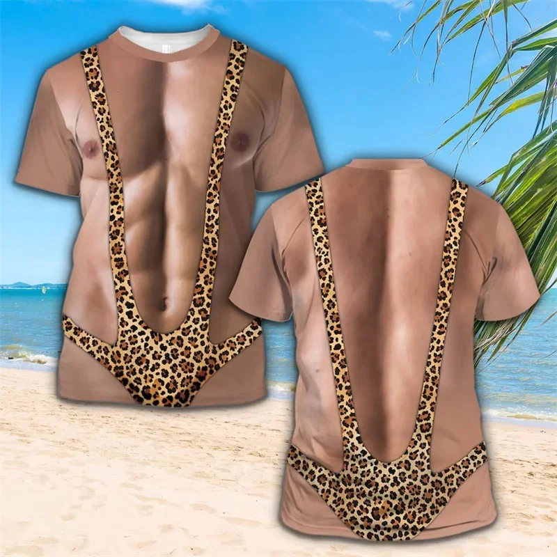 Sommer 2026 Kurzarm-T-Shirt mit Imitations-Bikini-Illusion, Lustiges Strand-T-Shirt, Personalisiertes Geburtstagsgeschenk, Modetrend – Detail 4