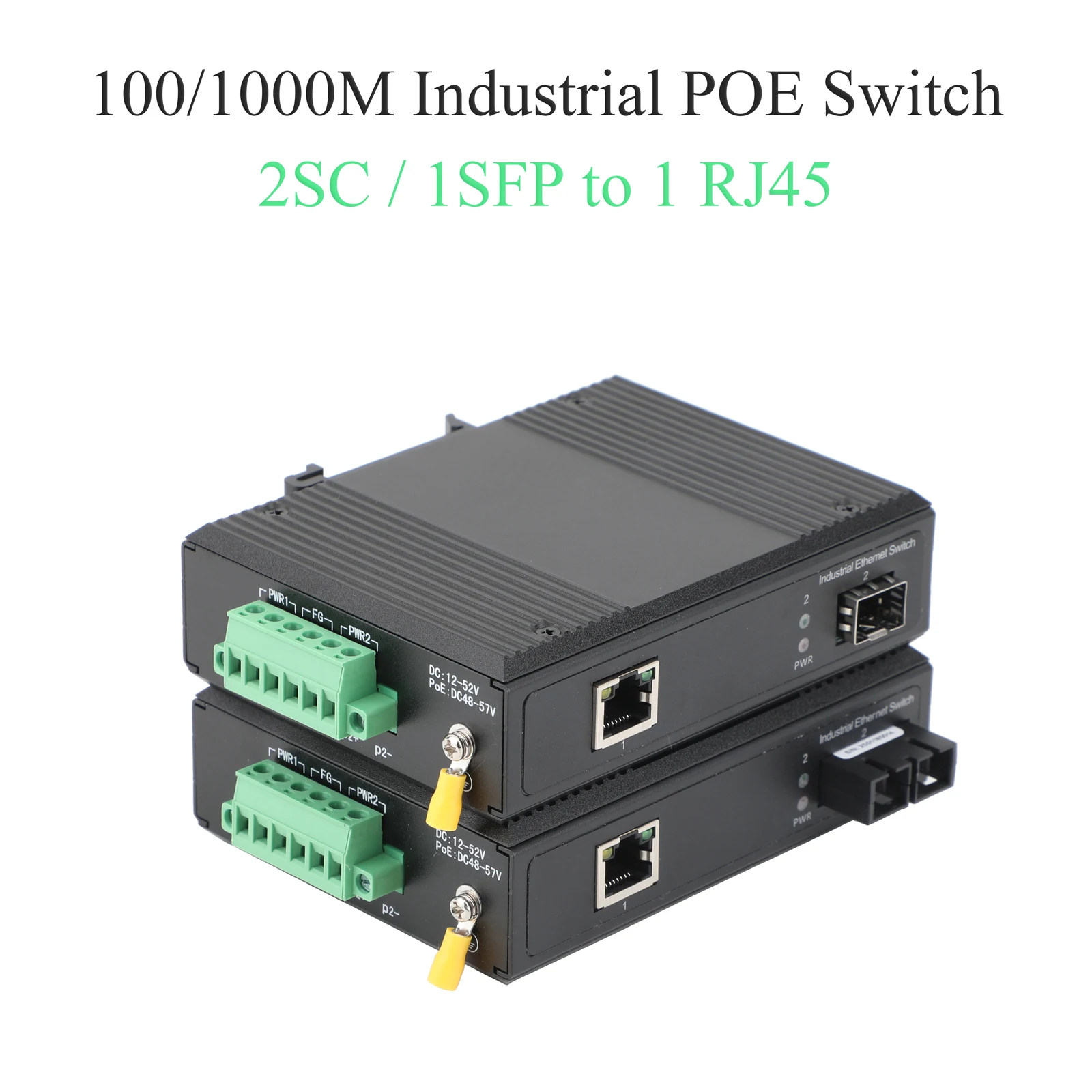 Industrial POE Switch 100/1000Mbps 1*Optical 1*POE Ports Single Mode Dual-fiber SC/SFP Interface Transceiver