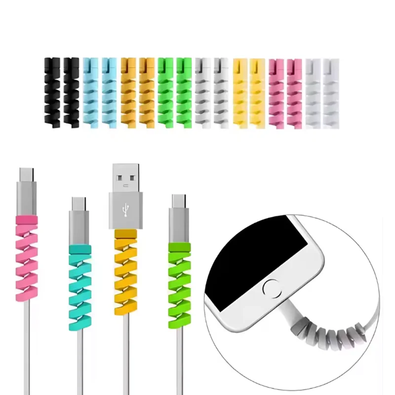 Cable protector Data Line Silicone Spiral Bobbin winder Protective For iphone Samsung Android USB Charging earphone Case Cover