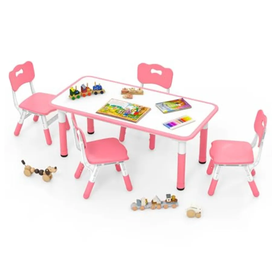 

INFANS Table and Chiar Set Height Adjustable Toddler Desk and 4 Chairs with Graffiti Desktop Non-Slip Legs Large 47" L x 23.5"