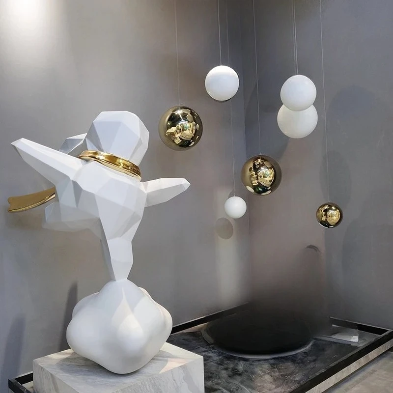 Large fiberglass geometric rabbit beauty Chen ornament custom sculpture clock in shopping mall installation animal