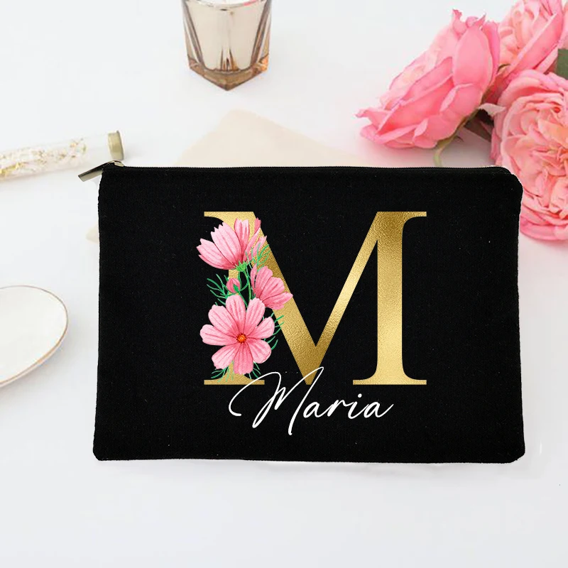 Borsa per il Trucco Personalizzata con Iniziali e Nome, Astuccio Cosmetico da Sposa, Pochette Monogramma per Articoli da Toeletta, Regali di Nozze per Damigelle