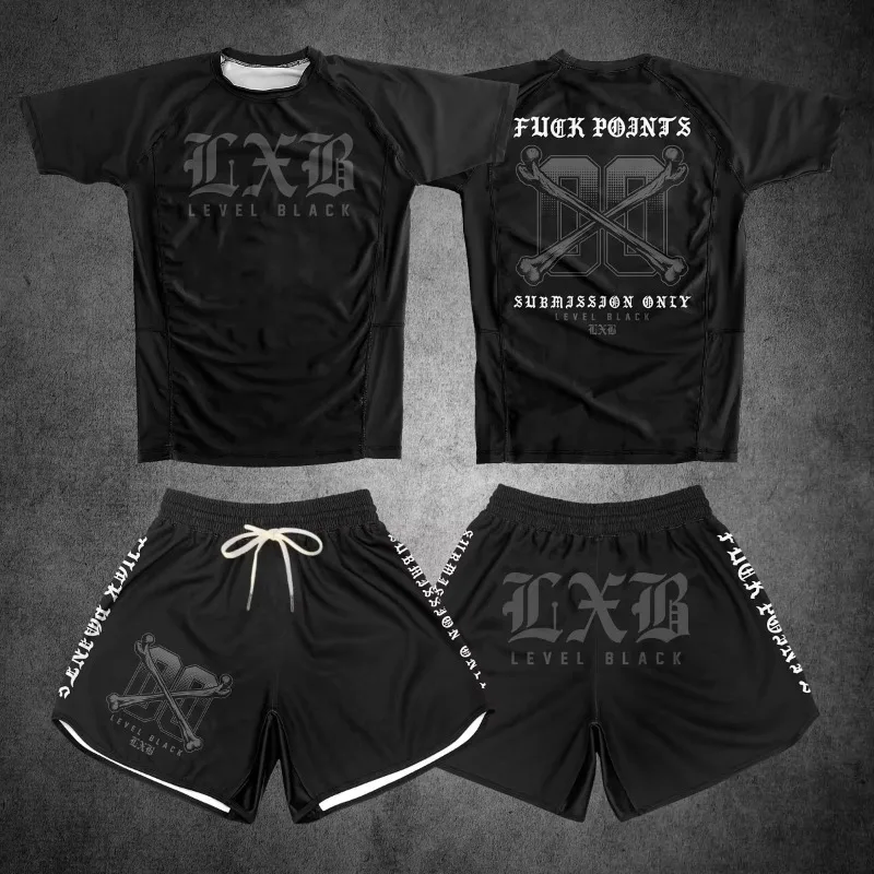 2026 Black V1 LXB AJJ Rash Guard Gym Set Levelxblack RANKED V2 NIVEL NEGRO T-shirt and Shorts for Fitness Family Kids Matching