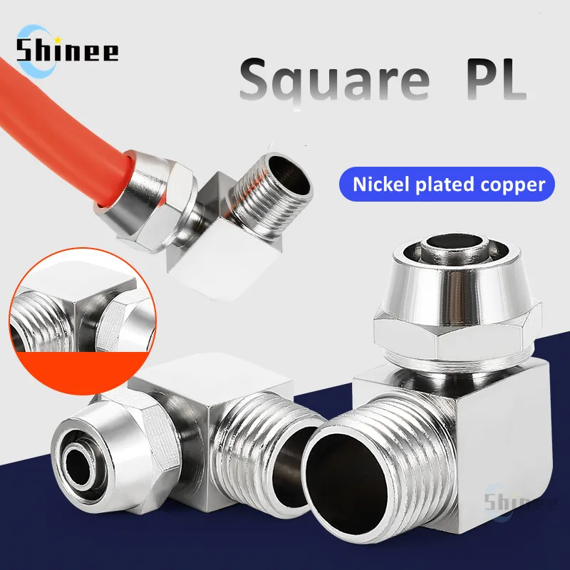 Nickel plated copper Pneumatic Fittings Air Fitting Square PL 4-M5 4 6 8 10 12 14 16mm Thread 1/8 3/8 1/2 1/4BSP Quick Connector