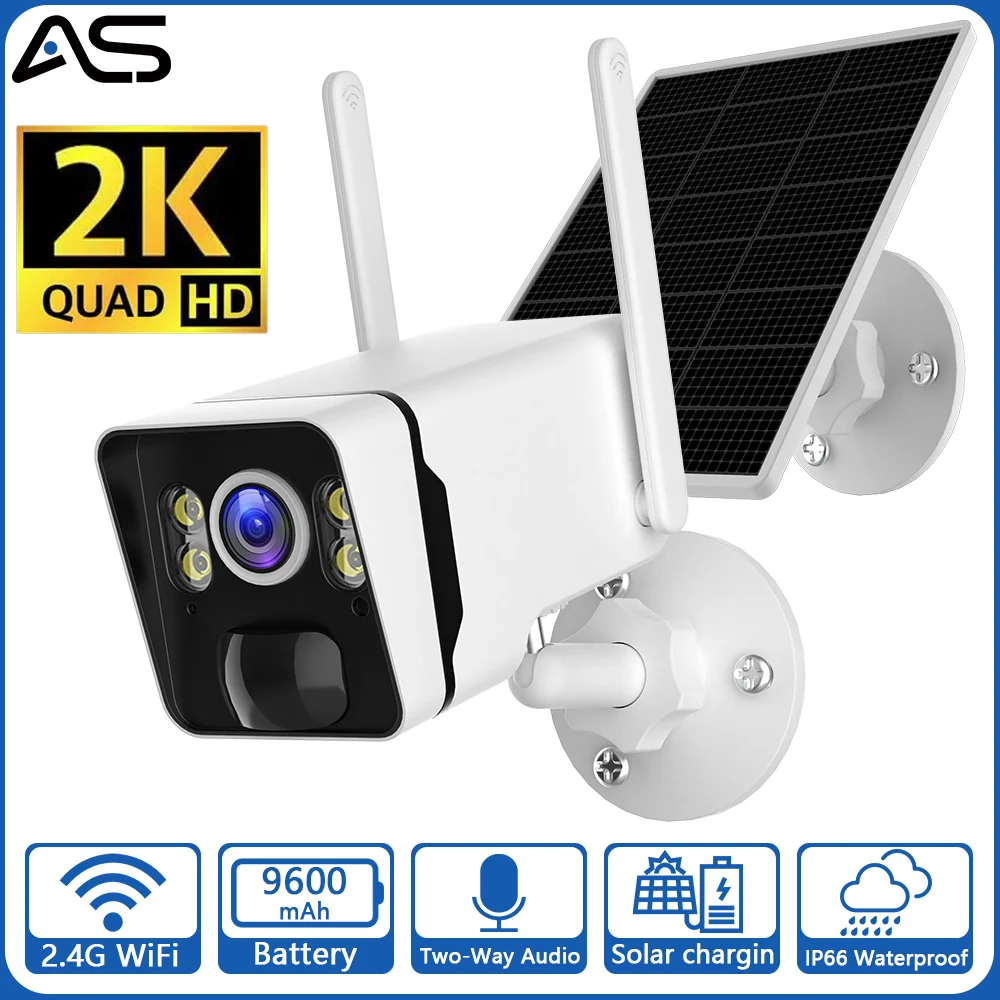 4MP Wifi Solar Camera with 9600mAh Rechargeable Battery PIR Detect Outdoor Surveillance Solar Powered Camera Security Protection