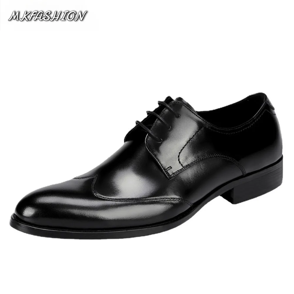 Men's business casual Leather shoes pointed Toe Lace Up Flats Wedding Party Footwear