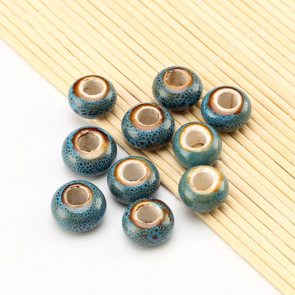 15mm Large Hole Ceramic Beads Flower Glazed For DIY Accessories Jewelry Making Earring Loose Charm Porcelain Beads WholesaleT173