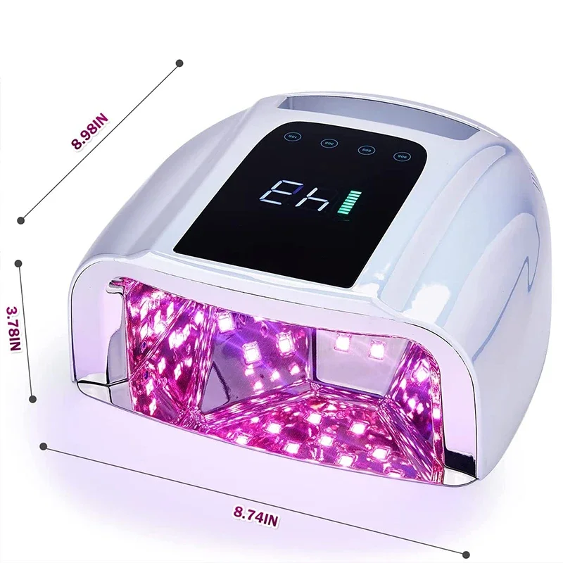 96W Mirror Reflective Nail Lamp with Metal Pad Cordless Manicure Dryer Wireless UV Light for Nails Rechargeable Nail UV LED Lamp