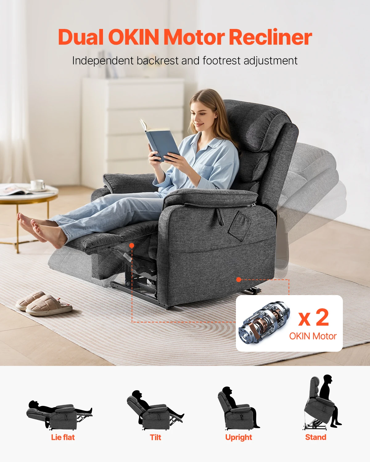 VEVOR Power Lift Recliner Кресло-подъемник с подогревом и массажем для пожилых людей Бесконечная регулировка положения Электрическое кресло для дома