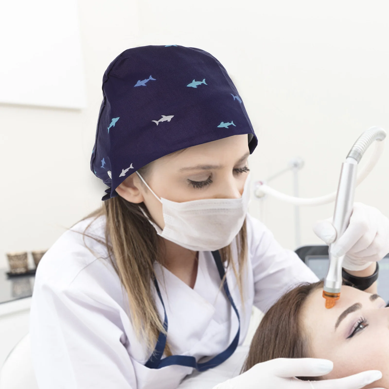 OP-Haube, bedruckt, Cartoon-Design, atmungsaktiv, schweißabsorbierend, Arzt- und Krankenschwestermütze für Männer und Frauen, Friseur, ergonomische Passform, Hai