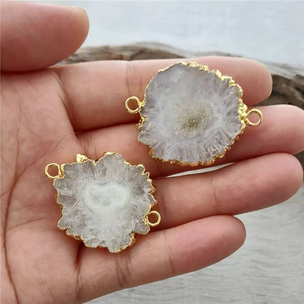 FUWO Wholesale Natural Irregular Stalactite Connector Pendant,Golden Plated Crystal Druzy Accessories For Jewelry Making PD385