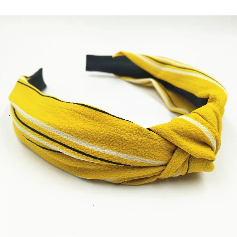 

10pcs/lot Yellow Striped Knot Hairband Chiffon Women Hair Accessories Ladies Headwear Hairband Adults Top Bow Head Band