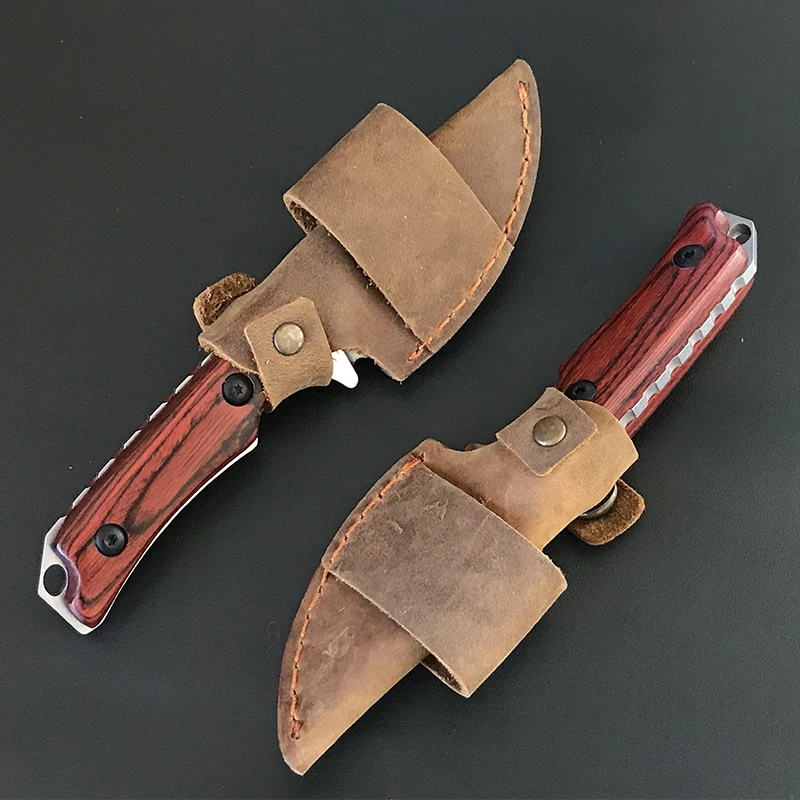 Outdoor Liome 15017 Tactical Fixed Blade Knife Wooden Handle Camping Hunting Straight Security Defense Knives Pocket EDC Tool