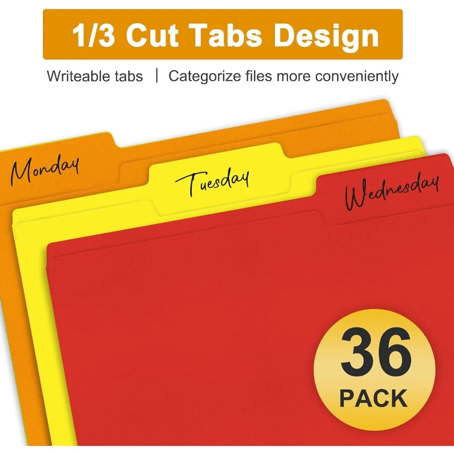 Folder File ViVin Muat Kertas Ukuran Letter 8,5 x 11 dengan Tab 1/3-Cut, 36 Pack, Warna Manilla, Sempurna untuk Rumah dan Kantor