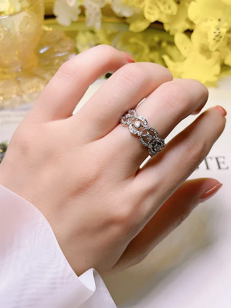 Fashion Luxury Lace Retro 925 Sterling Silver Ring with High Carbon Diamond Personalized Wedding Jewelry Wholesale