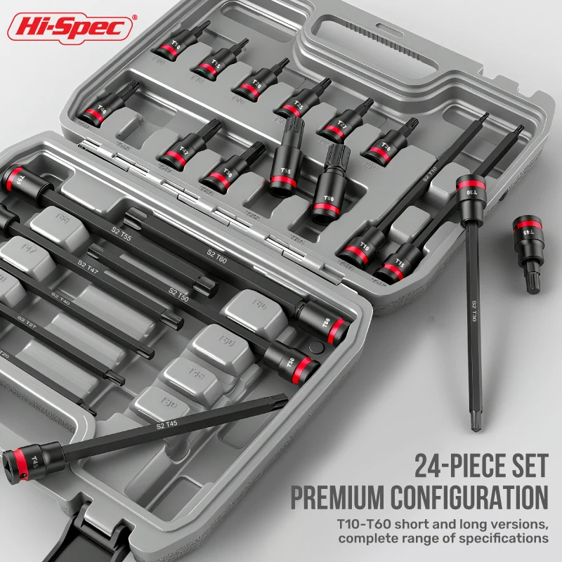 Hi-Spec 3/8 Impact Socket Set Wrench Socket Hex Socket Set S2 Bits & CR-V Sockets Hand Tools Torx Bit Long Socket Colorful Ring