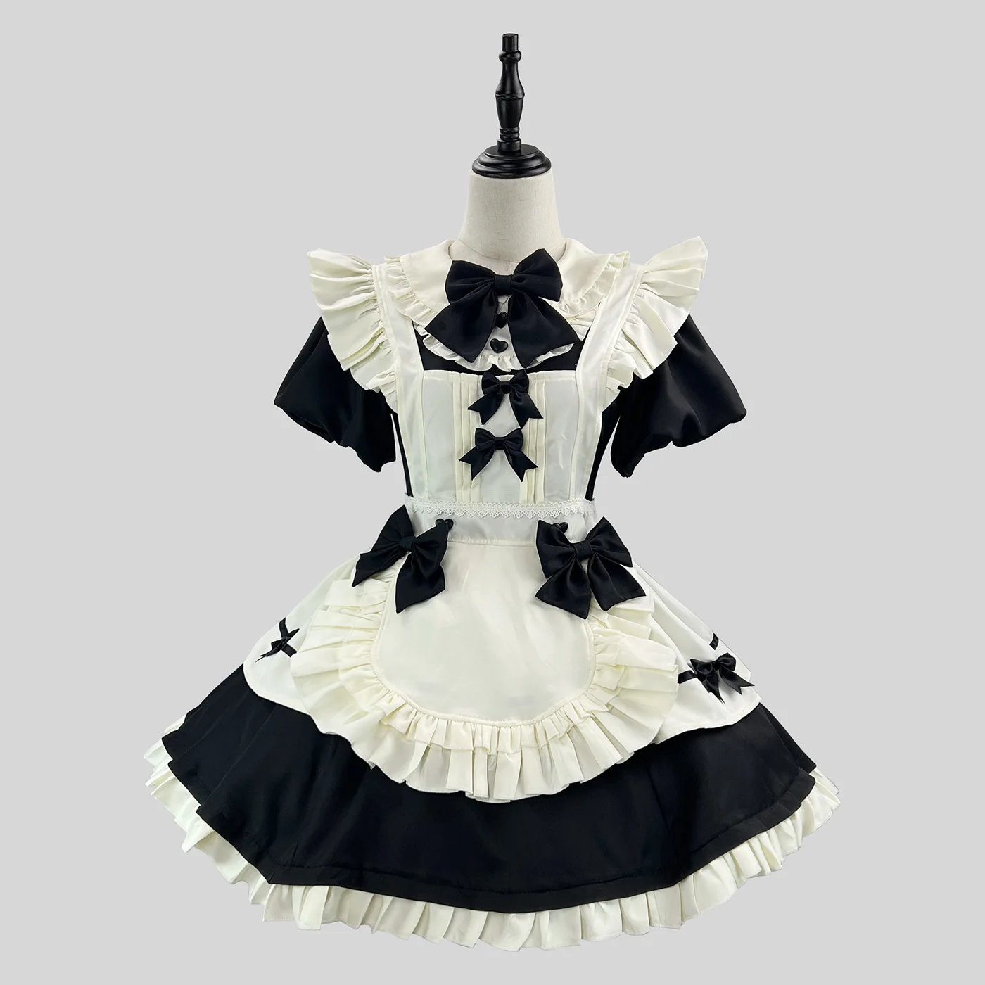 Lovely Sweet Maid Dress Flutter Sleeve Waist Apron Cute Ruffle Dress for Women