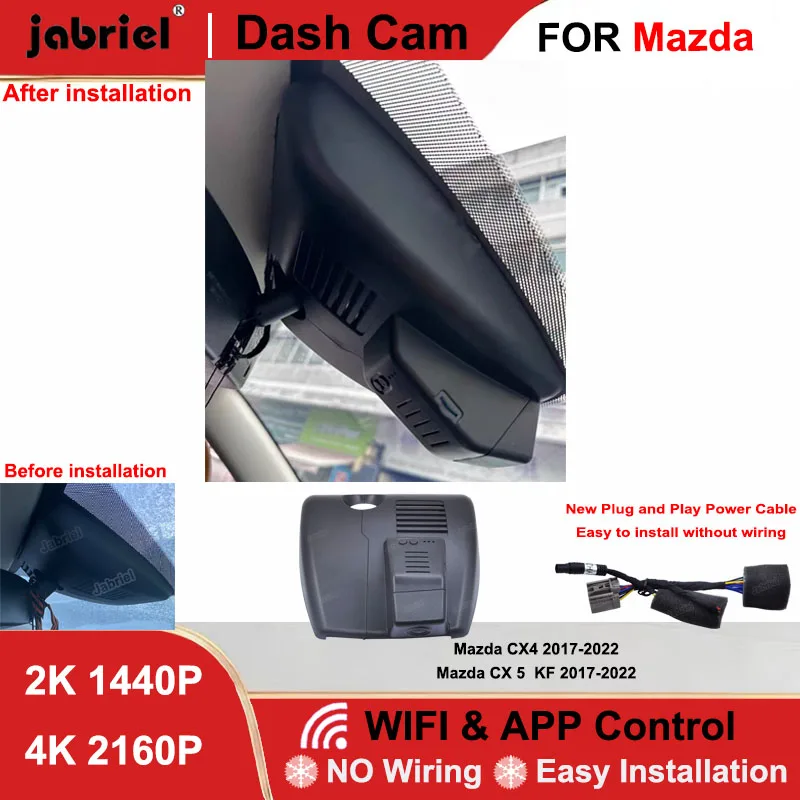 

Видеорегистратор Jabriel 2K 4K с Wi-Fi, Plug and Play, для Mazda CX-5 KF 2018-2022 и Mazda CX-4