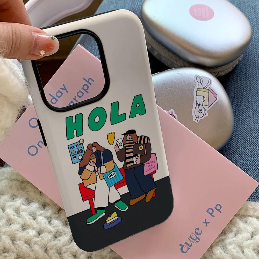 Ins HOLA Personality Girl Gathering Cartoon Phone Case for IPhone 16 15 14 13 Pro Max 12 11 Pro Plus Shockproof Ultra Thin Cover