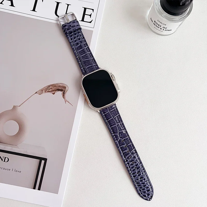 Correa de cuero PU para Apple watch, accesorios de pulsera para iWatch series 4, 5, 6, SE, 7, 8, 9, 10, 42, 44, 45, 49mm, 41mm, 40mm, 46mm