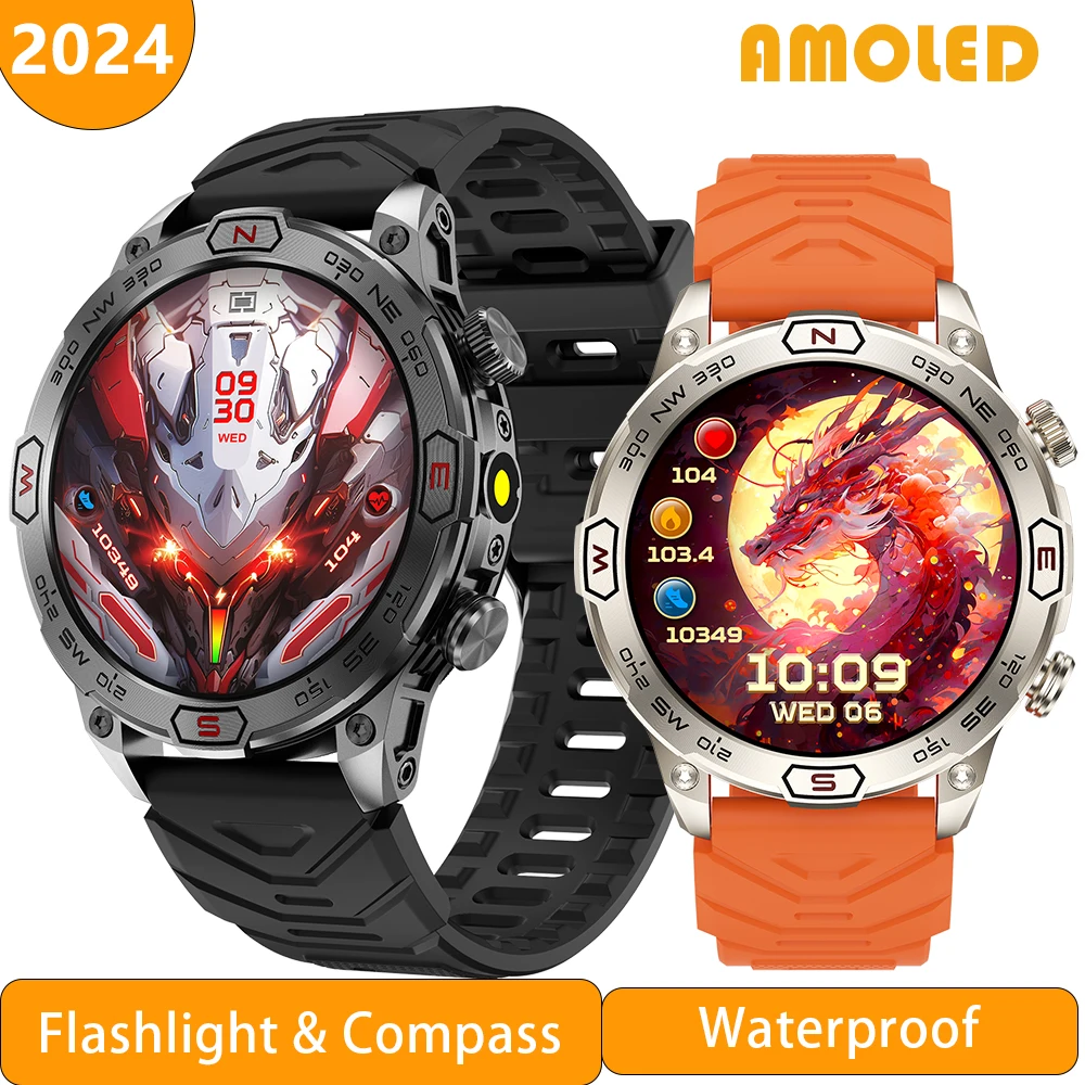 

2024 Smartwatch 1.43-inch AMOLED large screen BT Call Flashlight Compass 450mAh Outdoor sports Fitness Tracking smart watch