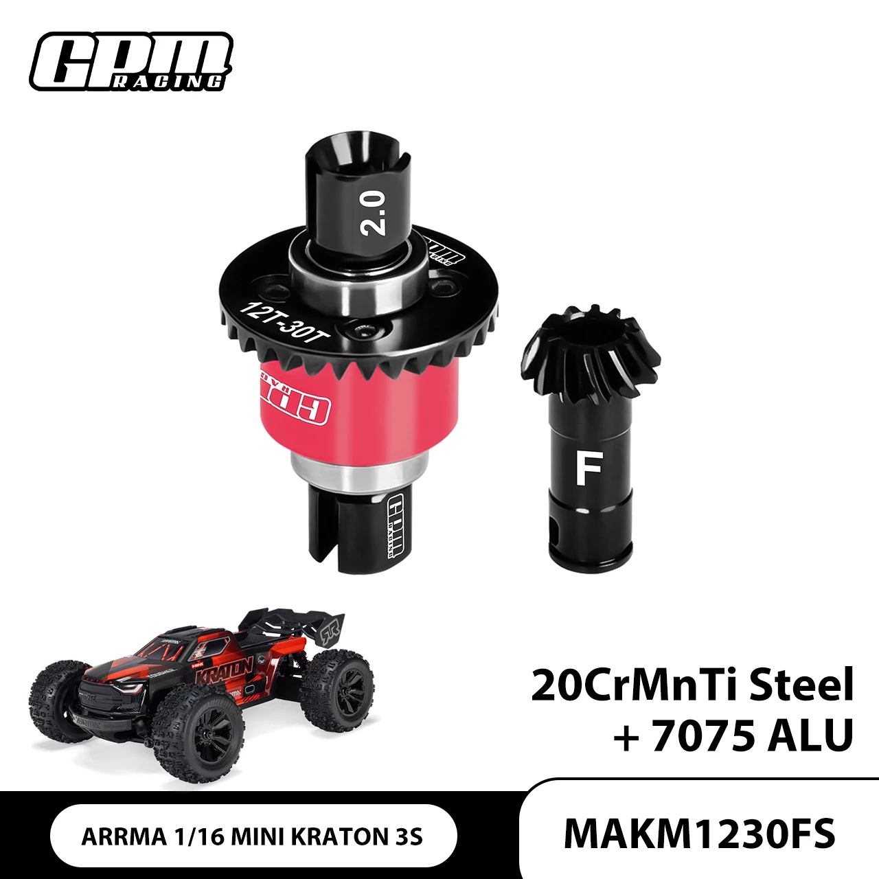 Сталь GPM 20CrMnTi + сплав 7075, передний/задний дифференциал 12/30T 0.8M для ARRMA Mini Kraton ARA2508S