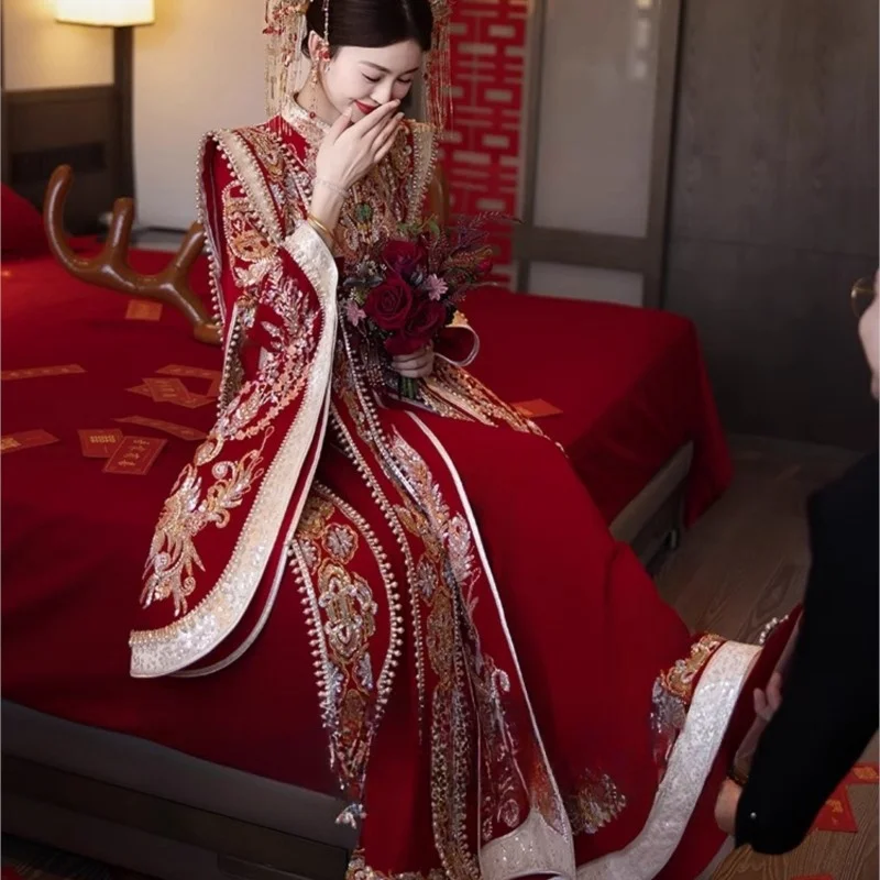 Heavy Industry a Chaplet and Robes Clothing Wedding Hanfu Clothes Wide Sleeve New Chinese Style Dress