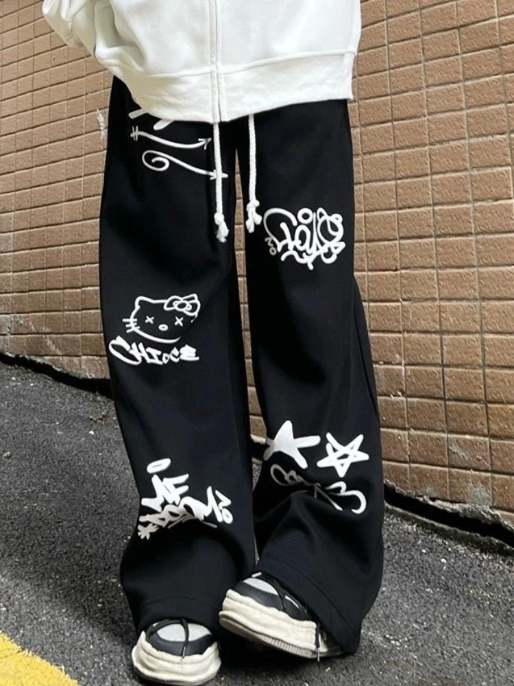 QWEconvex-Pantalon droit japonais Harajuku Kawaii pour femme, impression de dessin animé mignon, mode Kpop, décontracté, fjcoréen, printemps, automne, 2024