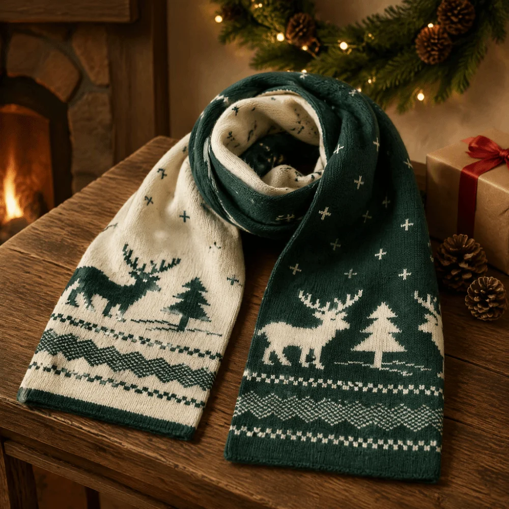 Sweet Red Knitted Christmas Scarf Long Green Plaid Wool Scarf Jacquard Thickened Winter Knitted Scarves Christmas