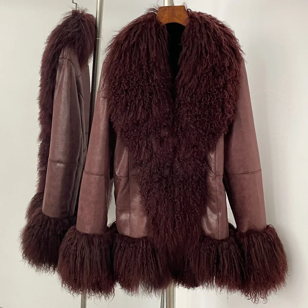 Fur Jacket Women Autumn Winter Coat Real Natural Mongolia Sheep Fur Coat Fashion Thick Warm Casual Turn-down Collar Coat Women