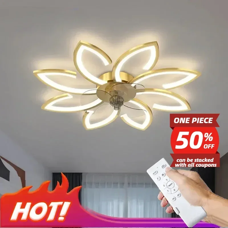 Modern New Flower LED Ceiling Fan Lamp With Remote Control Adjustable Speed Dimmable Shaking Head Ceiling Light For Living Room