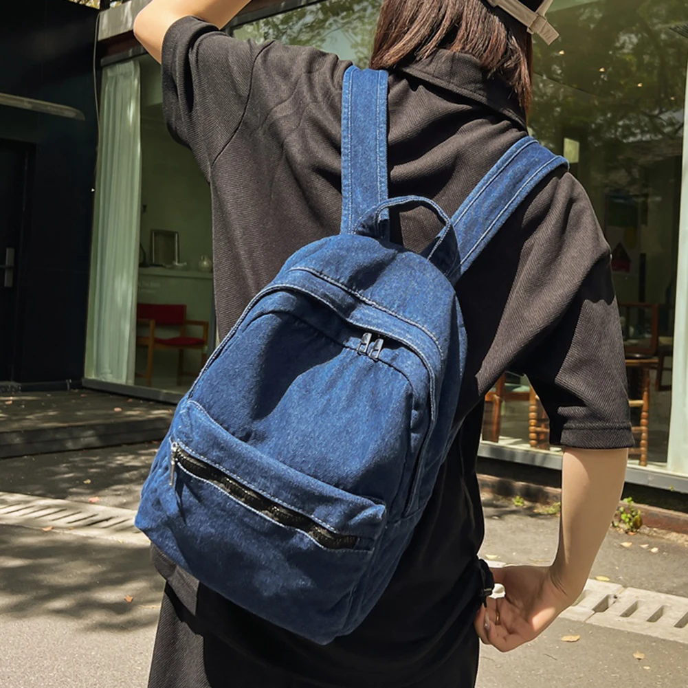 Book Bags For Teen Girls Large Capacity Denim Rucksack Multi Pockets Fashion Backpack Classic Travel Daypack Vintage Laptop Bags