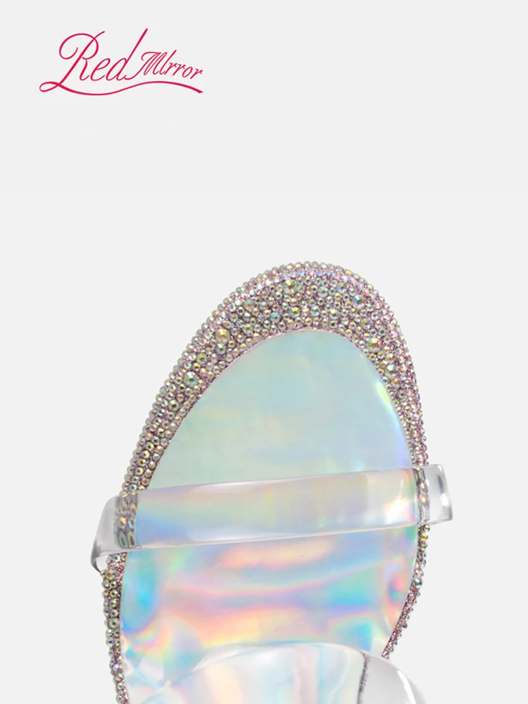 2025 new high-heeled sandals with transparent stripes, women's fashionable and simple rhinestone sandals for summer wear