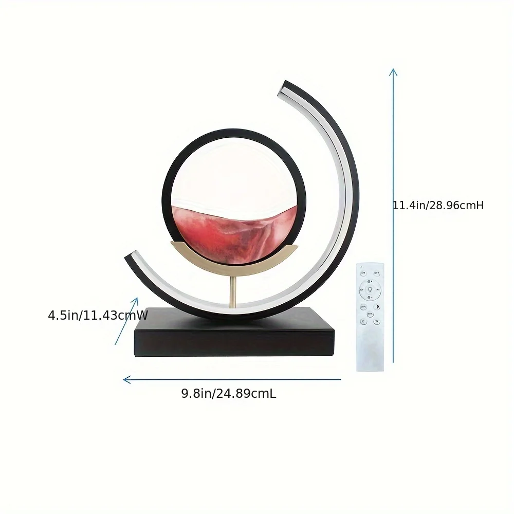 Moving Sand Art Picture In Motion, 3D Sand Lamp Round Sand Picture Lamp 3 Colors Sand Art Light With Stand Relaxing Desktop
