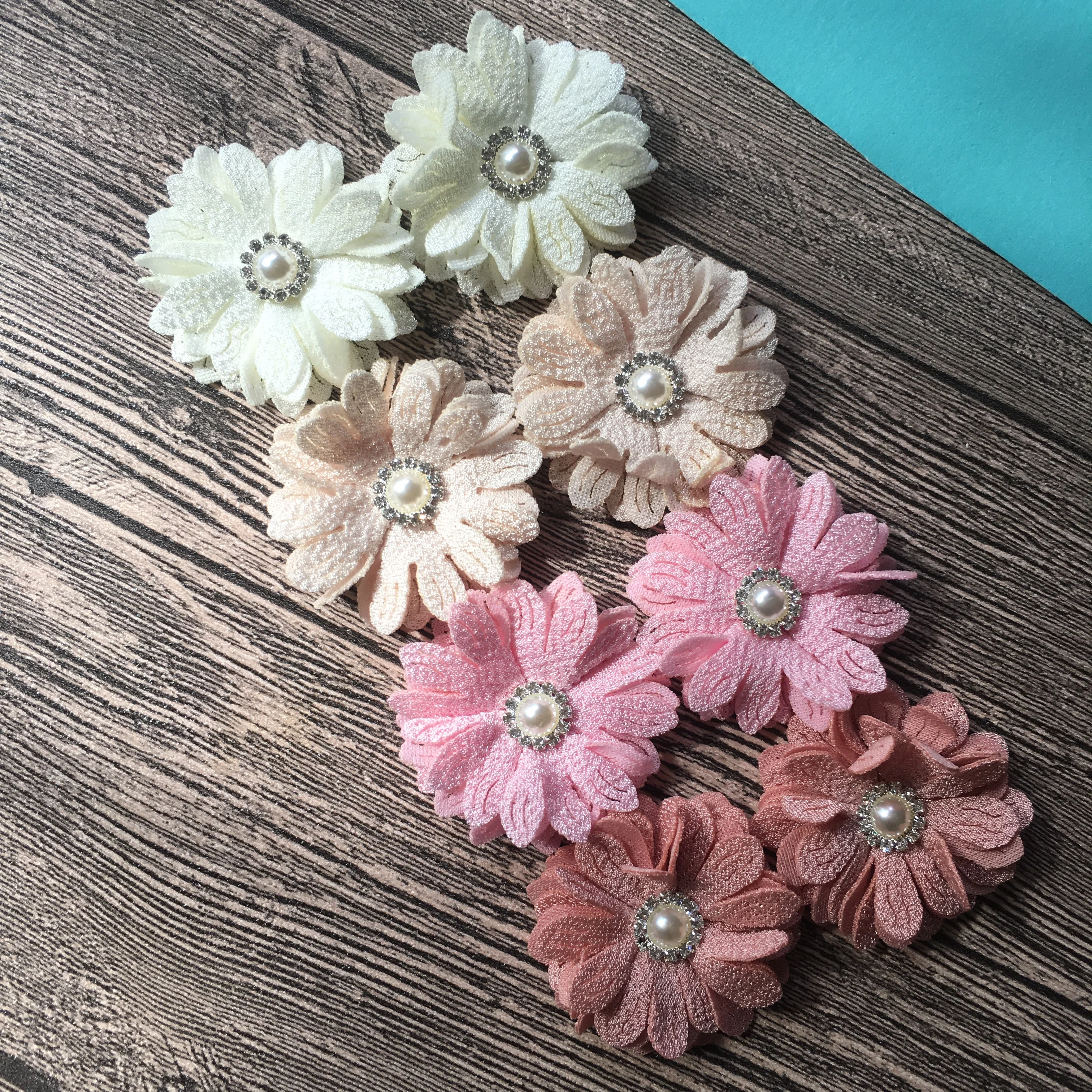 

10Pcs/Lot Flat Back 2.0 Inch Fabric Daisy Flower With Pearl Rhinestone For DIY Accessories Hair Flowers Wedding Home Decoration