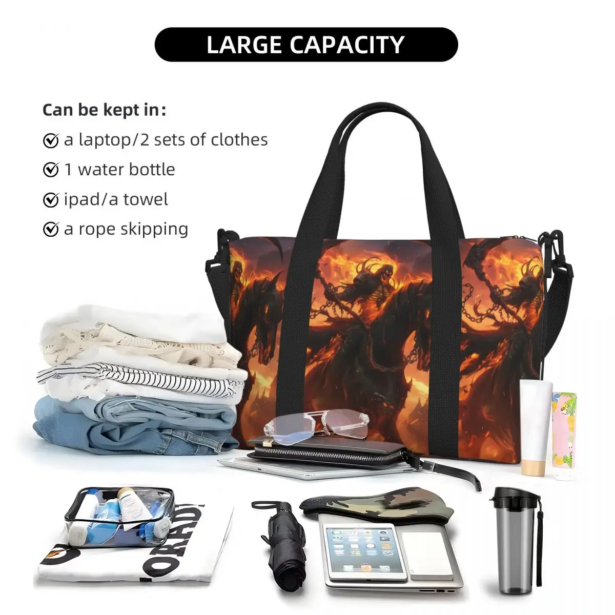 Custom Large Rider Drawing Tote Bag Women Ghost Rider Shopper Shoulder Gym Beach Travel Bag