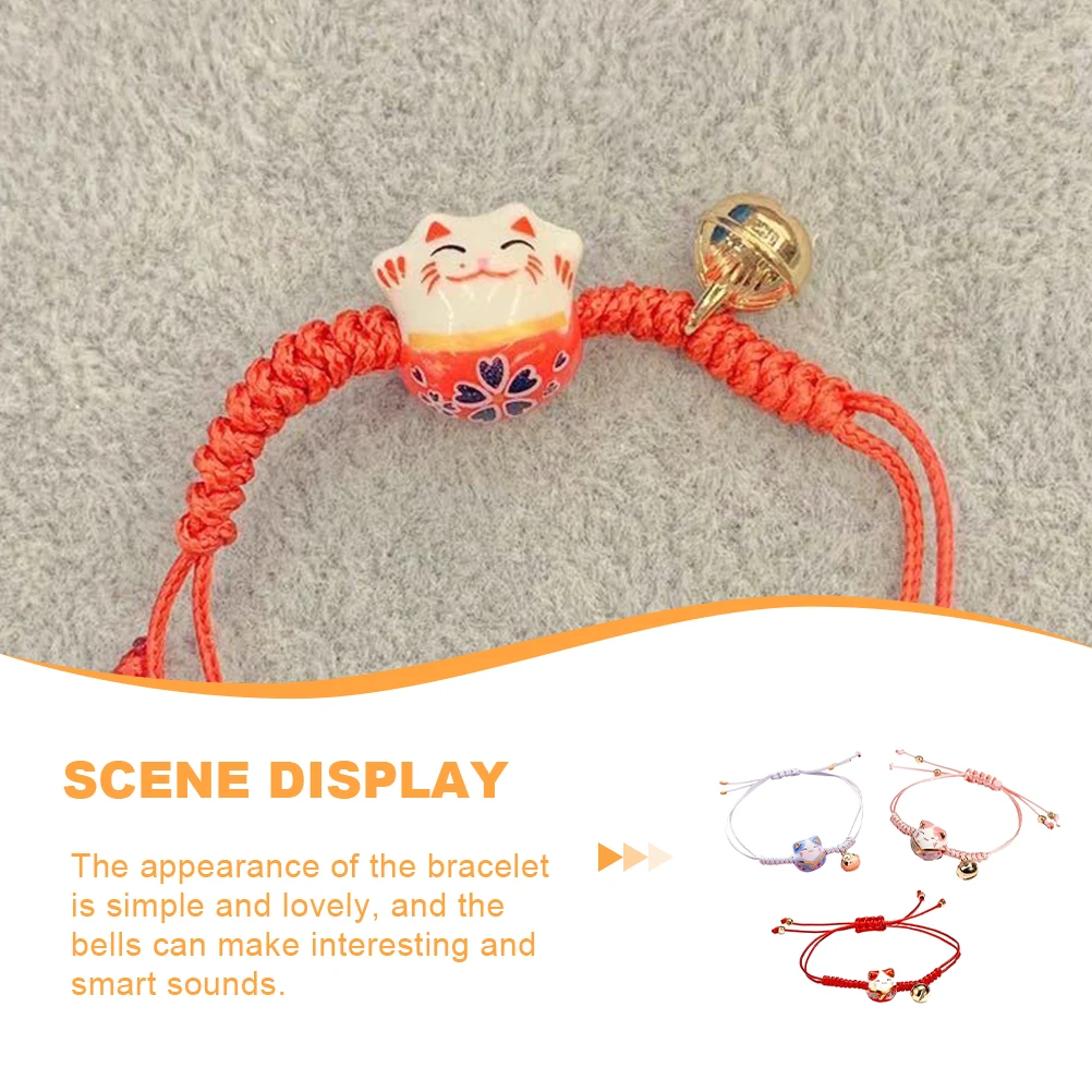 

3Pcs Japanese Cat Wrist Bell Chain Braided Luck Bracelet Red String Protection Charm Cartoon Girls Easy Wear Cute Gift