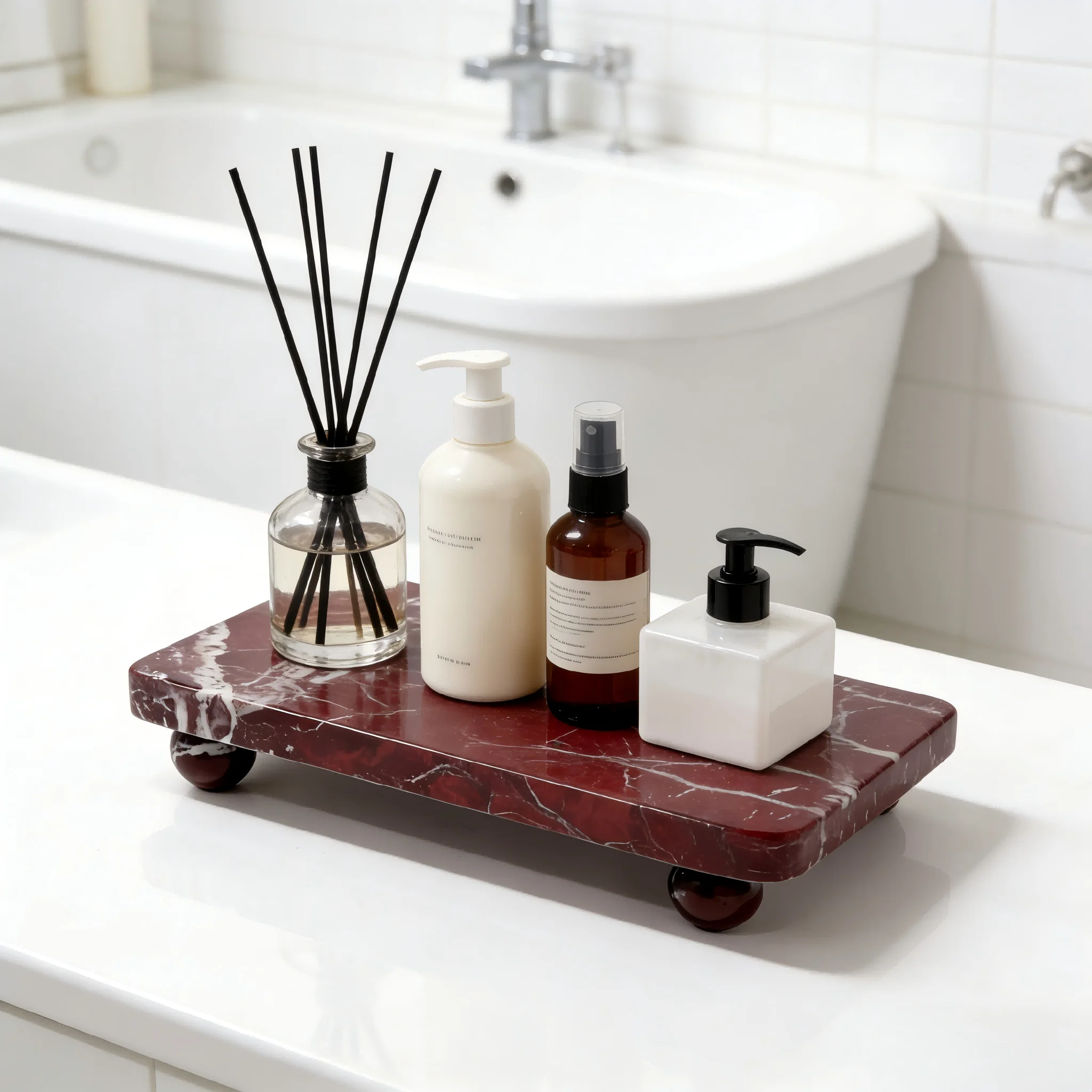 Raised Stone Tray 4 Sphere Feet, Rectangular Catchall Chamfered Corners, Water-Resistant for Soap Jewelry, Vanity Decor - view 6