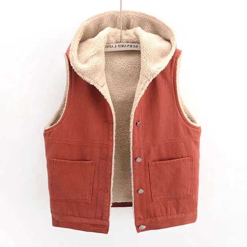 خروف الفراء اصطف Thiened مقنعين سترة جينز المرأة فضفاضة القطن سترة ملابس خارجية الخريف الشتاء جديد Sle تخفيف Sle لون نقي