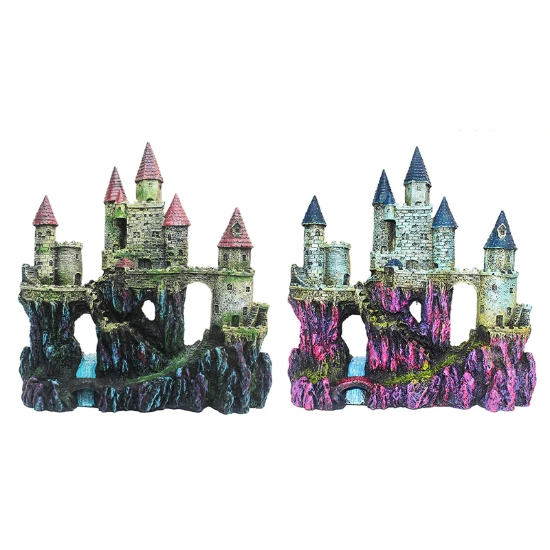 Castle Aquarium Decoration Hand Painted with Realistic Details 9.8 Inches High Fish Tank Ornaments Small Fish Shelters