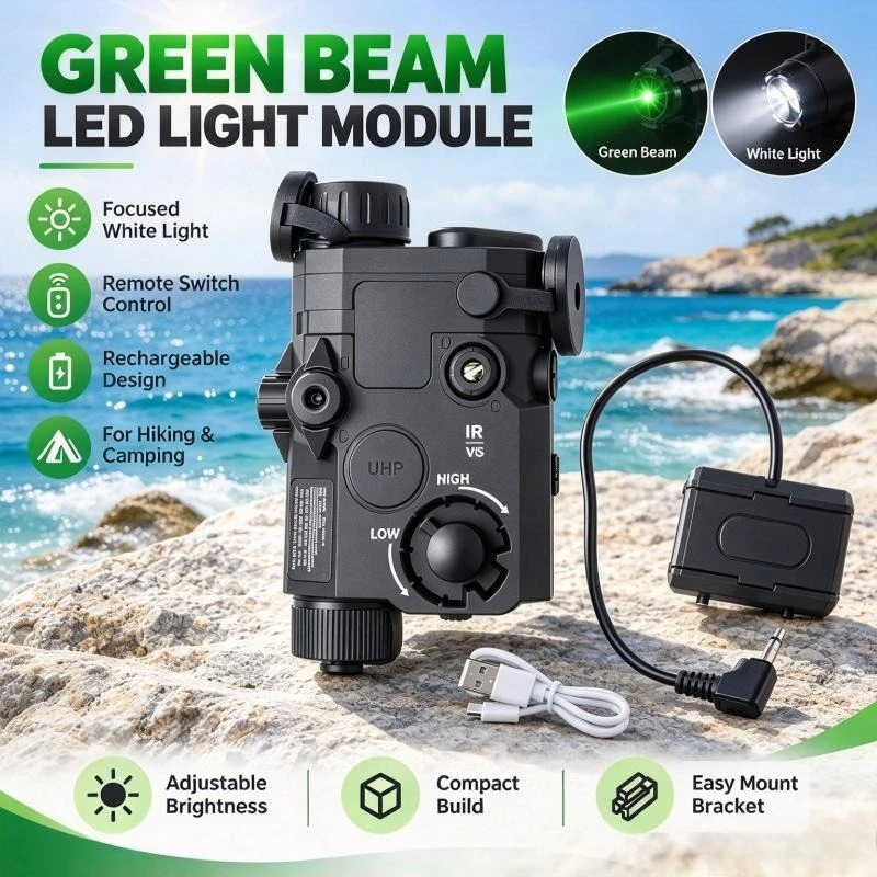 Green Beam LED Module, Remote Switch, Focused Beam, Adjustable Mount, Outdoor Hiking Camping Kit