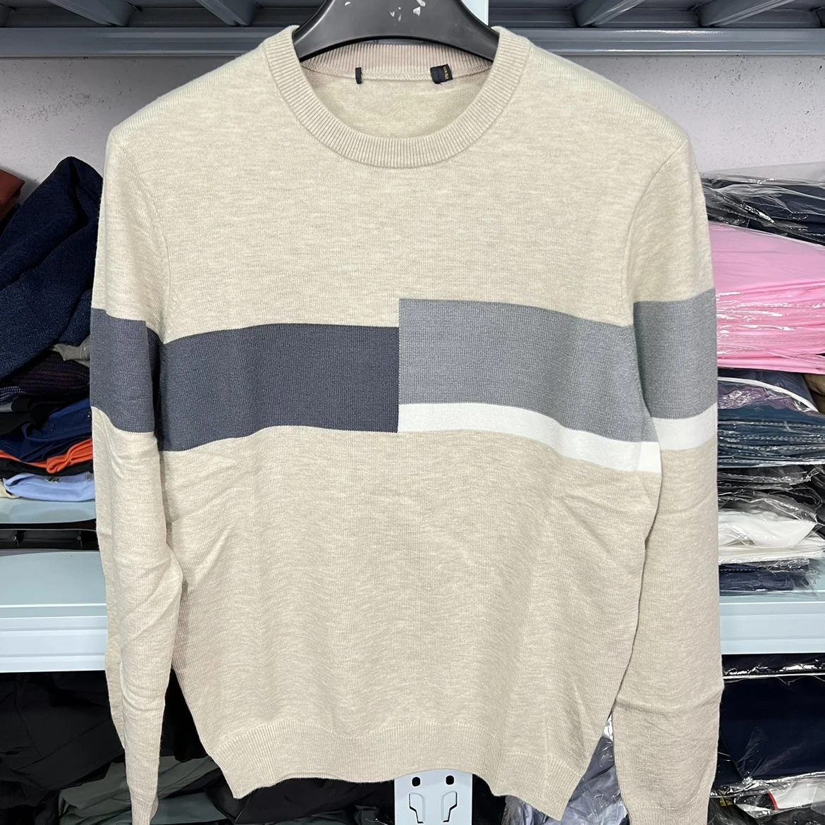 

H Brand Knitted Sweater round Ne Long Sve Faion Urban Sle Men's Pullover Knitwear No Tag Clip round Ne Design