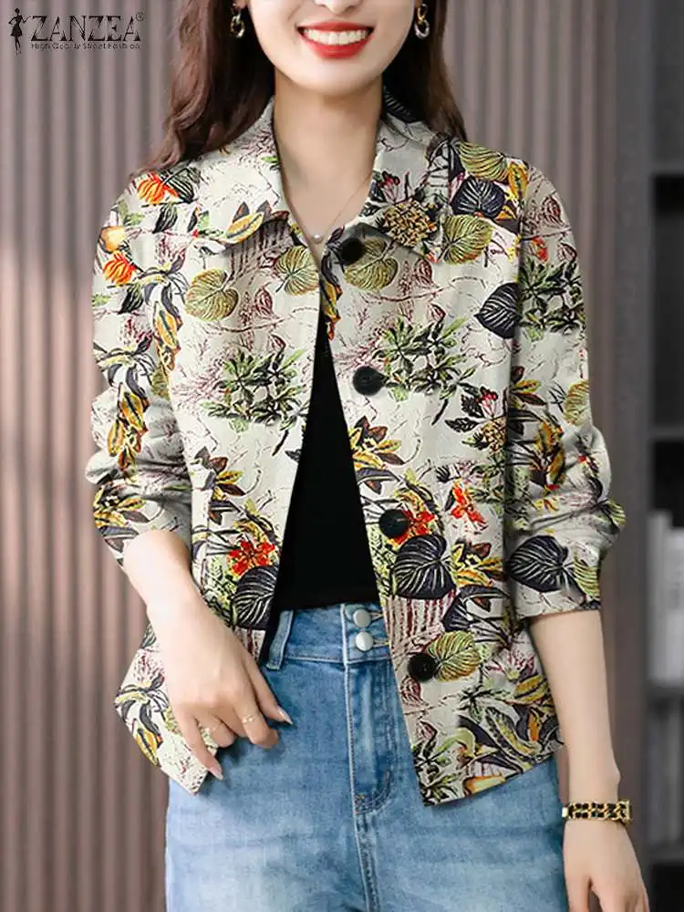 Bohemain Floral Printed Coats ZANZEA Women Jackets Casual Lapel Neck Long Sleeve Buttons Outwear Elegant Work Holiday Coat Tops