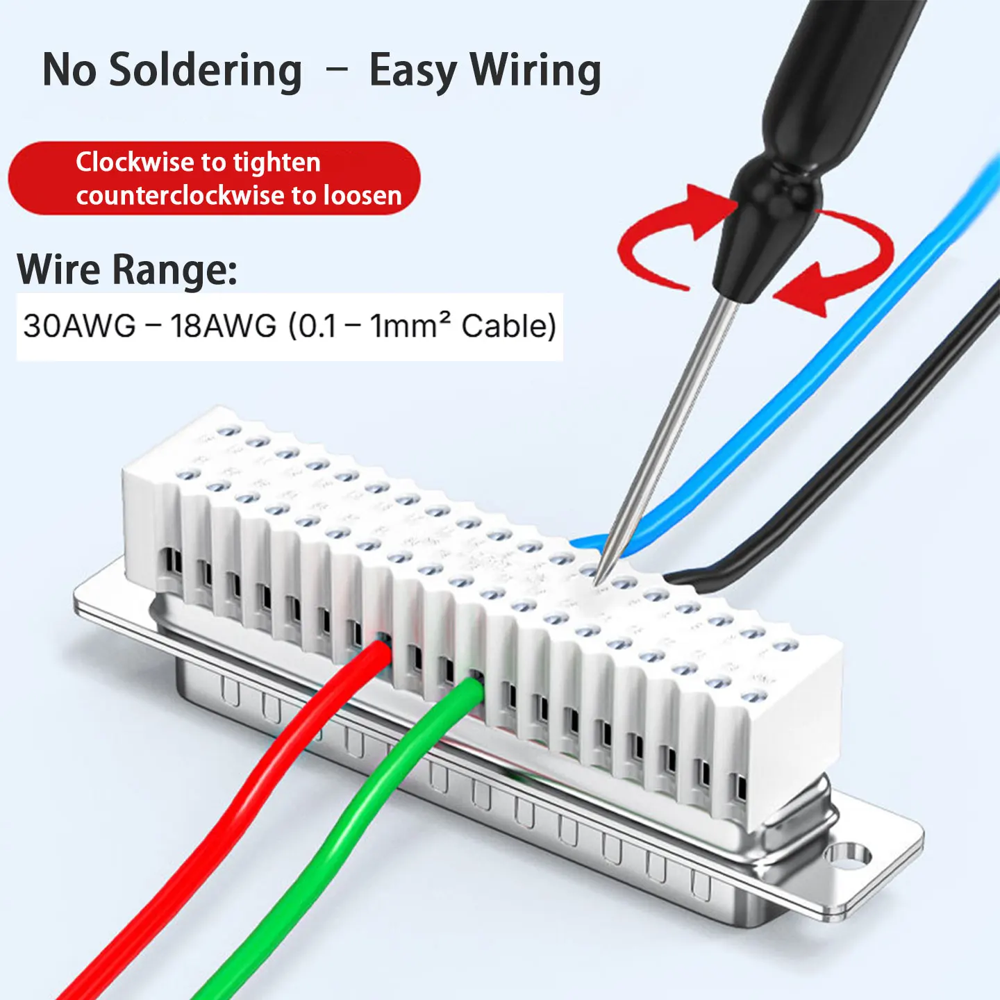 DB37 Solderless Connector Male Female 37 Pin D-Sub Screw Terminal with Gold Plated Solid/Stamped Pins for RS232 RS485 IO
