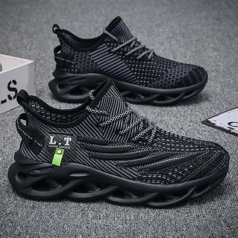 Men Sports Running Black Jogging Shoes Casual Sneakers Outdoor Breathable Mesh Women Light Shock-absorption Black Tennis 39-47