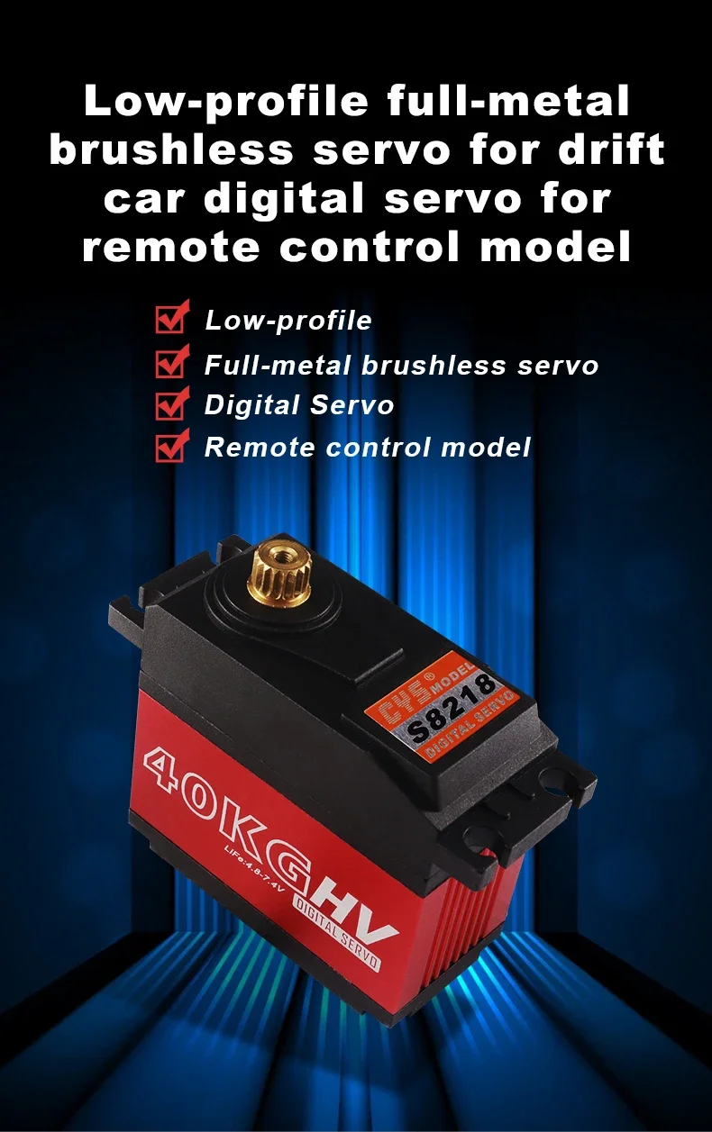 CYS-S8218 40kg Low Profile Brushless Metal Gear Digital Waterproof Servo 7.4V 0.18s/60 High Torque HV Robot Servo for 1/5 RC Car