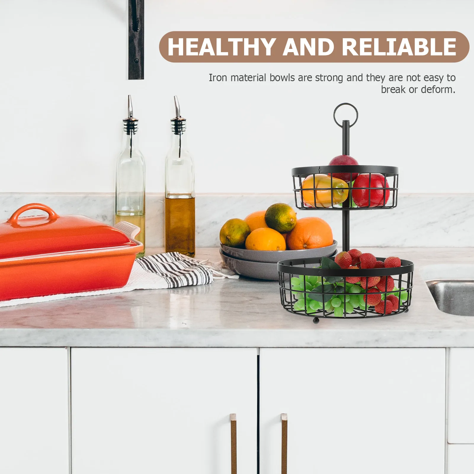 

2-Layer Fruit Storage Basket Simple to Use 2-Tier Design Large Capacity for Fruits Vegetables Snacks Kitchen Countertop